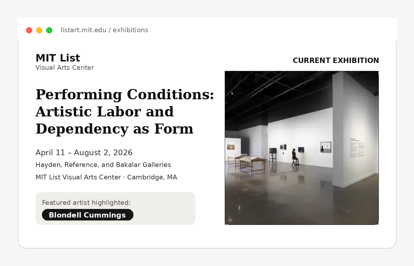 Screenshot-style view of the MIT List exhibition page highlighting Blondell Cummings.